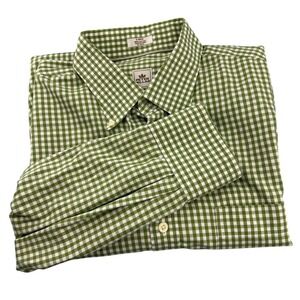 Peter Millar Mens Green Gingham Nanoluxe Easy Care Button Down Shirt Large L